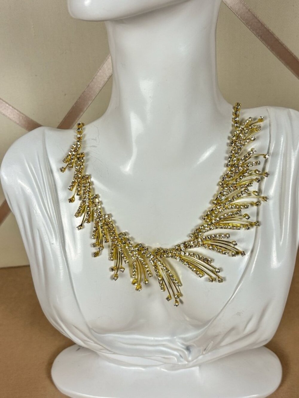 Christina Collection Gold Tone And Clear Rhinestones Statement Necklace 13" A74